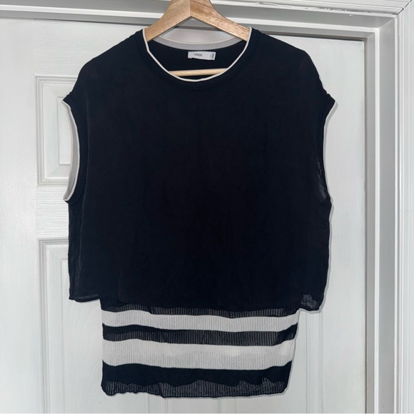 Vince Silk Sleeveless Top S Black White Striped - Picture 1 of 6